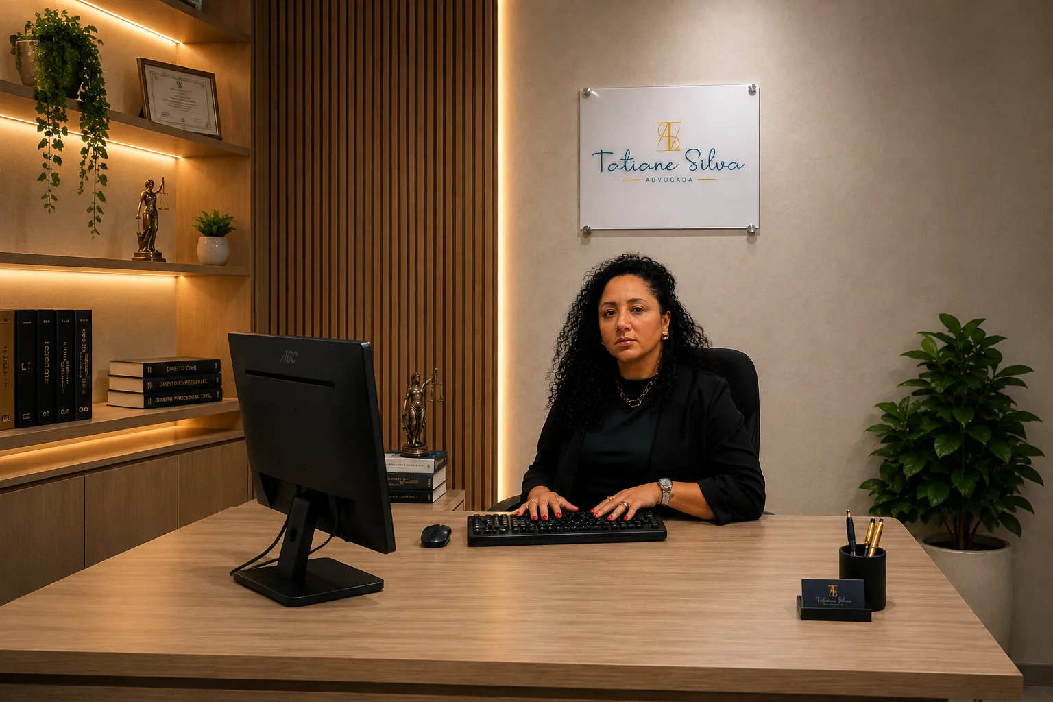 Dra. Tatiane Silva, advogada, em seu escritório